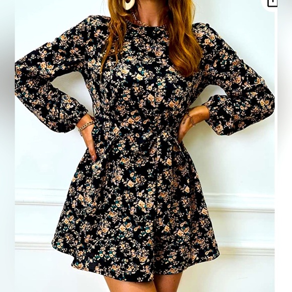 Floral Black Mini Dress - Picture 2 of 8